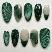 N-245 -Iced Mist Forest Green  - Press On Nail Set Of 24 - Free 24 Pcs Sticker Sheet Included
