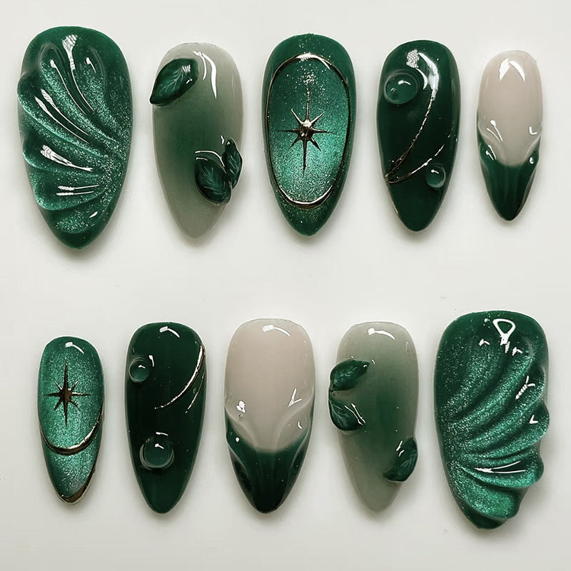N-245 -Iced Mist Forest Green  - Press On Nail Set Of 24 - Free 24 Pcs Sticker Sheet Included