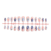 N-205 - Watercolor Blue Foiled Flowers - Press On Nail Set Of 24 - Free Nail Kit Included