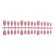 N-382 - Polka Pink Flower - Press On Nail Set Of 30 - Free 24 Pcs Sticker Sheet Included