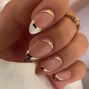 N-255 - Foiled Line - Press On Nail Set Of 24 - Free 24 Pcs Sticker Sheet Included