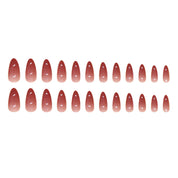 N-295 - Dark Red Smudged  - Print Press On Nail Set Of 24 - Free 24 Pcs Sticker Sheet Included