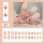 N-222 - Polka Heart Pink - Press On Nail Set Of 24 - Free 24 Pcs Sticker Sheet Included