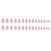 N-102 - Flowers & Purple Pastel - Press On Nail Set Of 24 - Free 24 Pcs Sticker Sheet Included