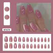 N-303 - Shiny Pink - Press On Nail Set Of 24 - Free 24 Pcs Sticker Sheet Included