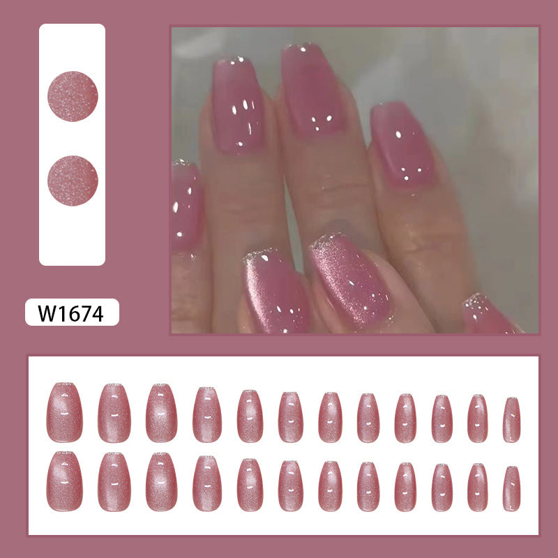N-303 - Shiny Pink - Press On Nail Set Of 24 - Free 24 Pcs Sticker Sheet Included