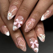 N-330- Bow Pastel   - Press On Nail Set Of 24 - Free 24 Pcs Sticker Sheet Included