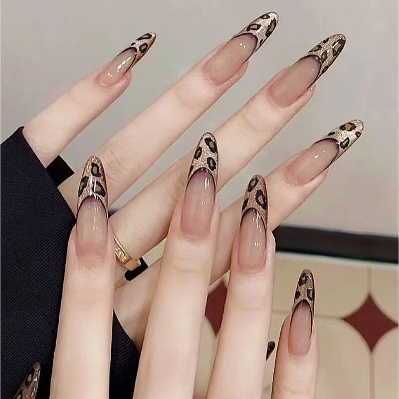 N-267 - Leopard Print Shiny - Press On Nail Set Of 24 - Free 24 Pcs Sticker Sheet Included
