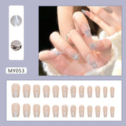 N-182 - Crystals Sparkles - Press On Nail Set Of 24 - Free 24 Pcs Sticker Sheet Included