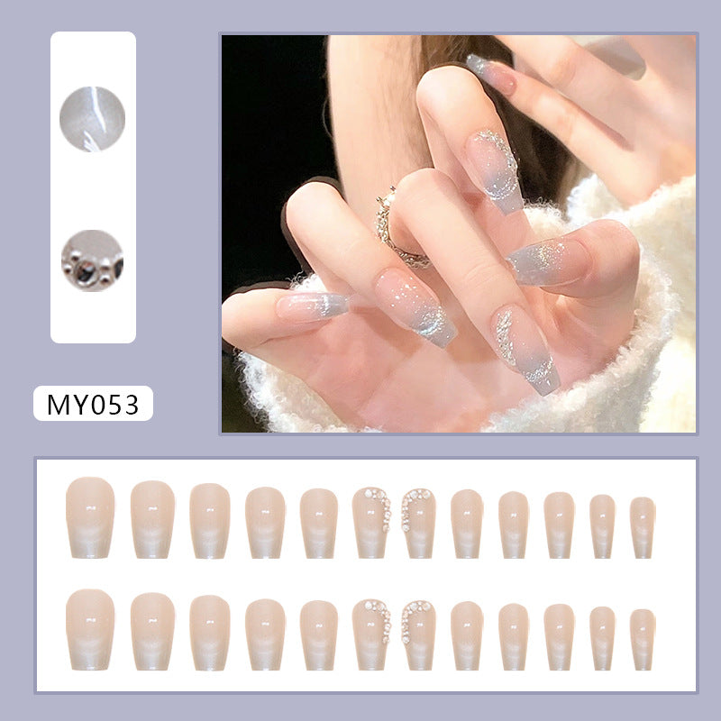 N-182 - Crystals Sparkles - Press On Nail Set Of 24 - Free 24 Pcs Sticker Sheet Included