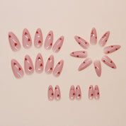 N-275 - Red Hearts Pink  - Press On Nail Set Of 24 - Free 24 Pcs Sticker Sheet Included