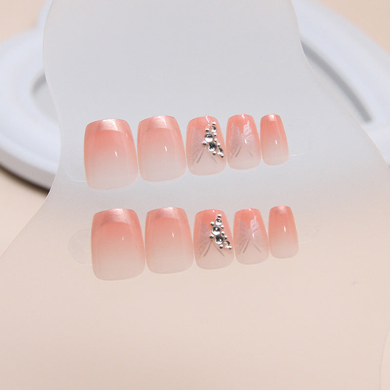 N-291 - Sparkle Butterfly Pink - Press On Nail Set Of 24 - Free 24 Pcs Sticker Sheet Included
