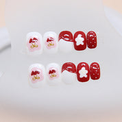 N-260 -Polka Heart & Flower  - Press On Nail Set Of 24 - Free 24 Pcs Sticker Sheet Included
