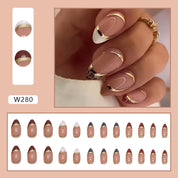 N-255 - Foiled Line - Press On Nail Set Of 24 - Free 24 Pcs Sticker Sheet Included