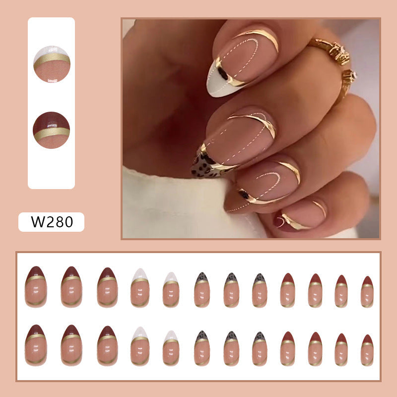 N-255 - Foiled Line - Press On Nail Set Of 24 - Free 24 Pcs Sticker Sheet Included