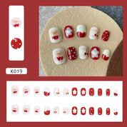 N-260 -Polka Heart & Flower  - Press On Nail Set Of 24 - Free 24 Pcs Sticker Sheet Included