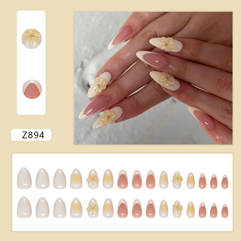 N-298 - Flowers & Pastel Colors  - Press On Nail Set Of 24 - Free 24 Pcs Sticker Sheet Included