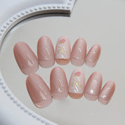N-175 - Bow & Strawberry Pink Shiny - Press On Nail Set Of 24 - Free 24 Pcs Sticker Sheet Included