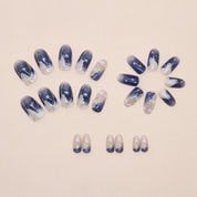 N-307 - Gold Foil Dream  & Stars  - Print Press On Nail Set Of 24 - Free 24 Pcs Sticker Sheet Included
