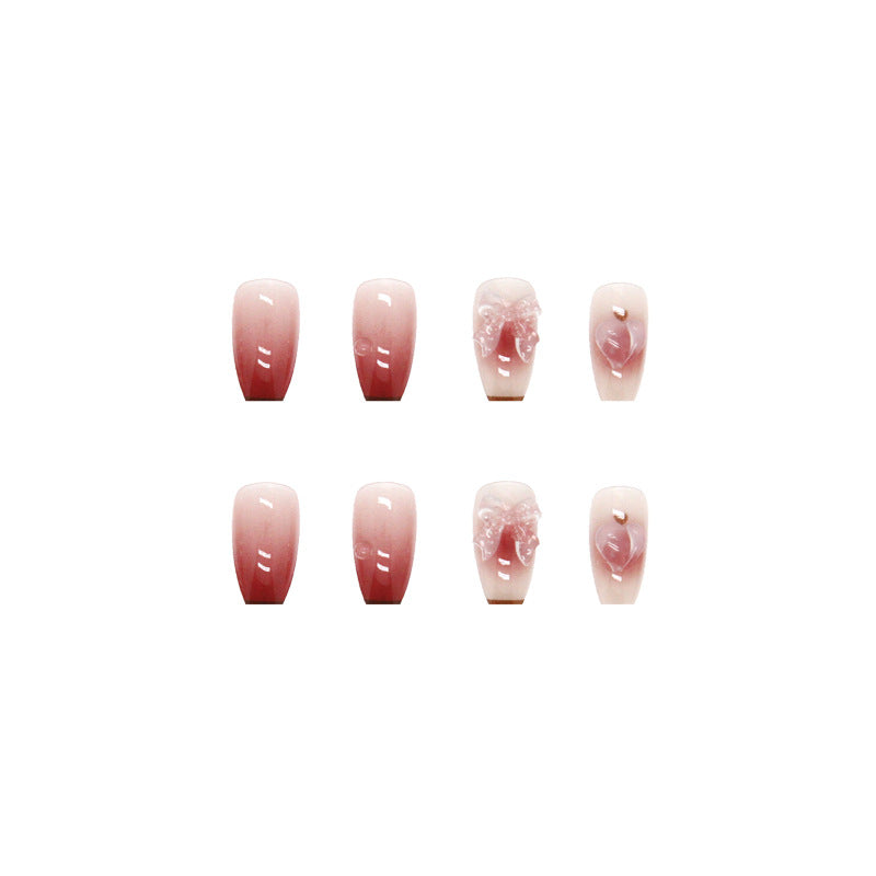 N-195 -  Shiny Butterfly Dark Pink  - Press On Nail Set Of 24 - Free 24 Pcs Sticker Sheet Included