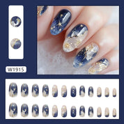 N-307 - Gold Foil Dream  & Stars  - Print Press On Nail Set Of 24 - Free 24 Pcs Sticker Sheet Included