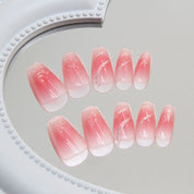 N-176 - Silver Foiled Sparkles Pink - Press On Nail Set Of 24 - Free 24 Pcs Sticker Sheet Included