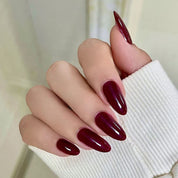 N-304 -  Shiny Maroon - Print Press On Nail Set Of 24 - Free 24 Pcs Sticker Sheet Included