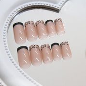 N-292 - French Leopard Print Press On Nail Set Of 24 - Free 24 Pcs Sticker Sheet Included