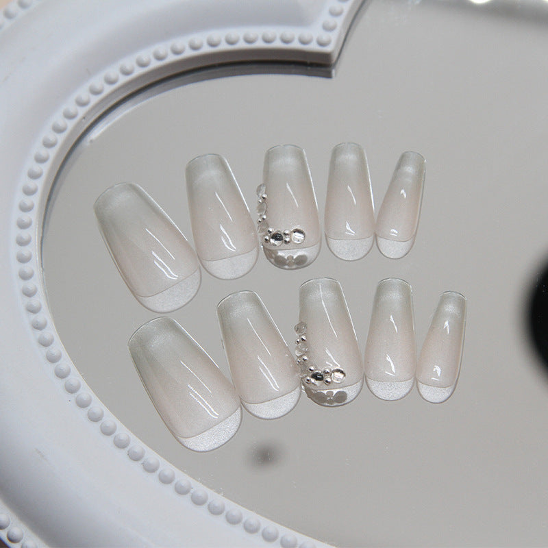 N-182 - Crystals Sparkles - Press On Nail Set Of 24 - Free 24 Pcs Sticker Sheet Included