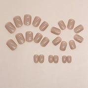 N-297 -  light coffee square nail   - Print Press On Nail Set Of 24 - Free 24 Pcs Sticker Sheet Included
