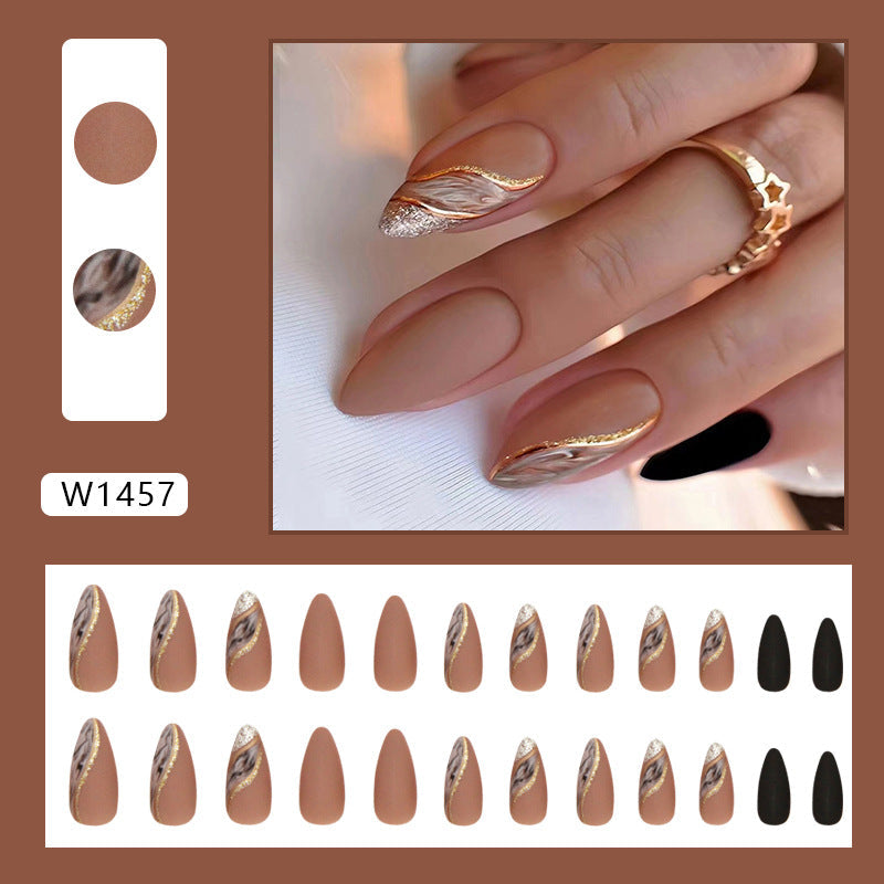 N-256 - Fancy Foiled - Press On Nail Set Of 24 - Free 24 Pcs Sticker Sheet Included