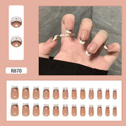 N-352 - Bow Lace - Press On Nail Set Of 24 - Free 24 Pcs Sticker Sheet Included