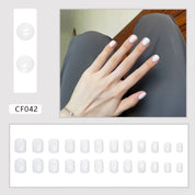 N-285 -  White Square - Press On Nail Set Of 24 - Free 24 Pcs Sticker Sheet Included