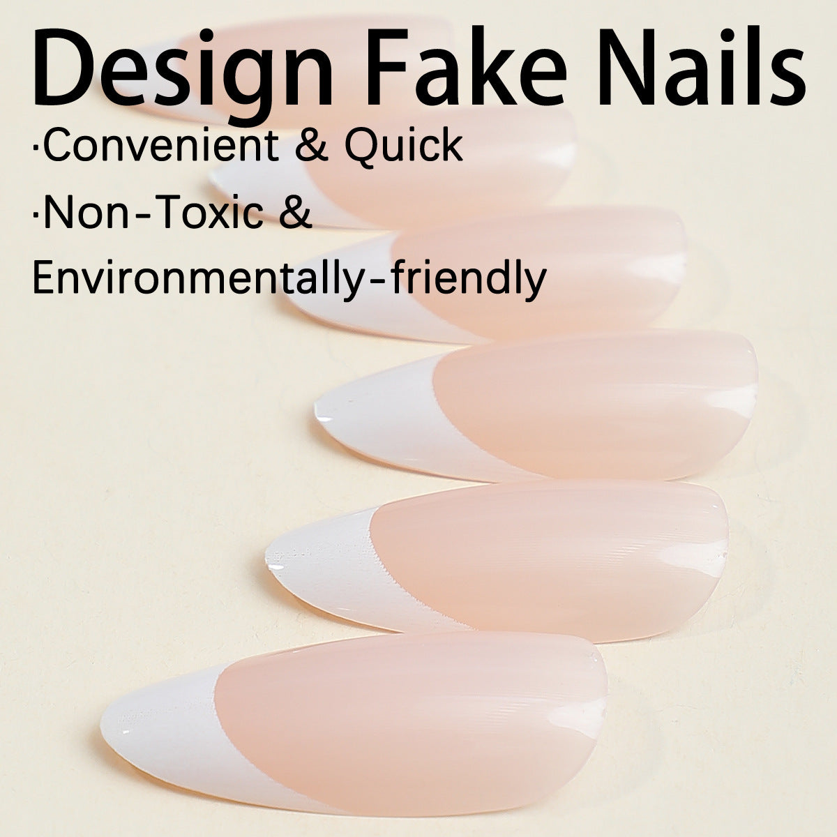 N-218 - Light Peach & White - Press On Nail Set Of 24 - Free Nail Kit Included