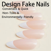 N-218 - Light Peach & White - Press On Nail Set Of 24 - Free Nail Kit Included