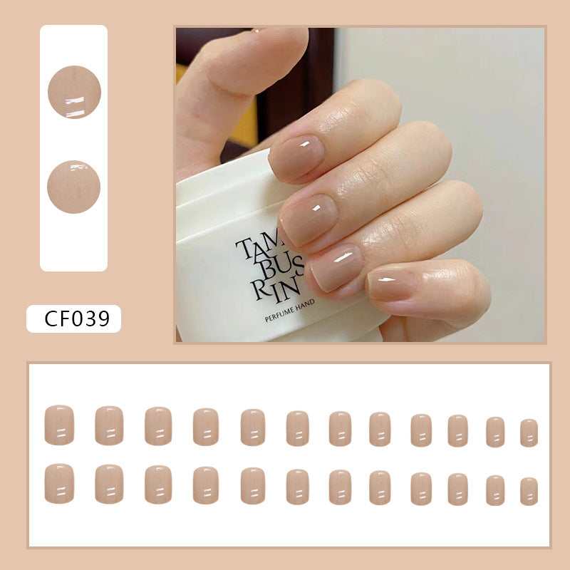 N-297 -  light coffee square nail   - Print Press On Nail Set Of 24 - Free 24 Pcs Sticker Sheet Included