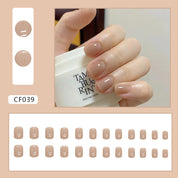N-297 -  light coffee square nail   - Print Press On Nail Set Of 24 - Free 24 Pcs Sticker Sheet Included