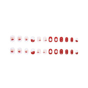 N-260 -Polka Heart & Flower  - Press On Nail Set Of 24 - Free 24 Pcs Sticker Sheet Included