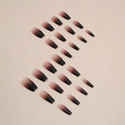 N-177 - Black & Morandi Pink - Press On Nail Set Of 24 - Free 24 Pcs Sticker Sheet Included