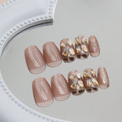 N-162 - Gold Crystal Diamond Pink - Press On Nail Set Of 24 - Free 24 Pcs Sticker Sheet Included