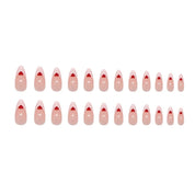 N-355 - Red Heart - Print Press On Nail Set Of 24 - Free 24 Pcs Sticker Sheet Included