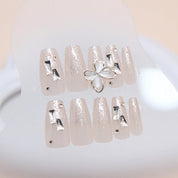 N-191 -  Crystal Buttefly & Diamonds Fancy - Press On Nail Set Of 24 - Free 24 Pcs Sticker Sheet Included