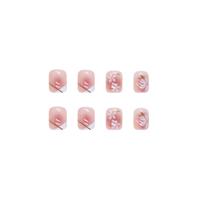 N-179 - Sakura Flowers - Press On Nail Set Of 24 - Free 24 Pcs Sticker Sheet Included