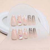 N-165 - Fantasy Butterfly & Pearl  - Press On Nail Set Of 24 - Free 24 Pcs Sticker Sheet Included