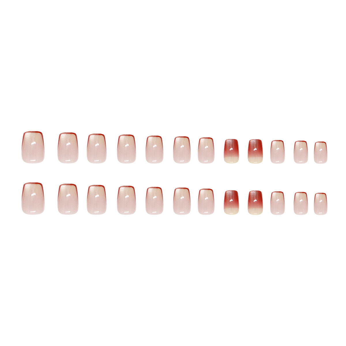 N-305 - Pastel Red Line  - Press On Nail Set Of 24 - Free 24 Pcs Sticker Sheet Included