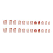 N-305 - Pastel Red Line  - Press On Nail Set Of 24 - Free 24 Pcs Sticker Sheet Included