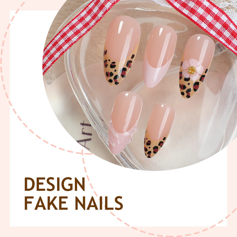 N-209 - Flower & Cheetah Print  - Press On Nail Set Of 24 - Free Nail Kit Included