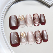 N-247 - Chestnut Latte - Press On Nail Set Of 24 - Free 24 Pcs Sticker Sheet Included