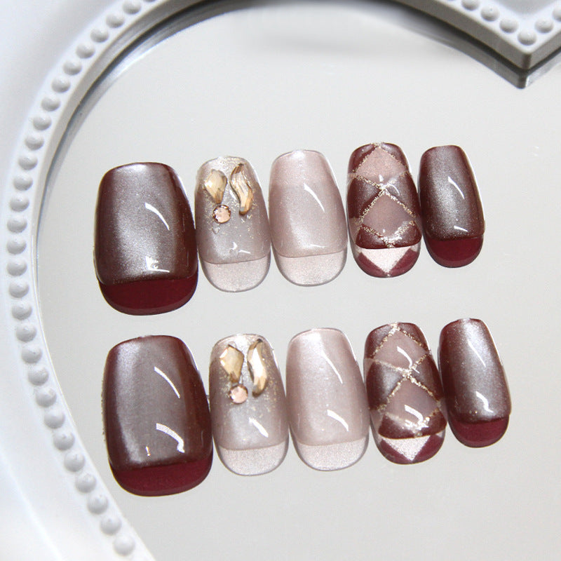 N-247 - Chestnut Latte - Press On Nail Set Of 24 - Free 24 Pcs Sticker Sheet Included
