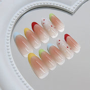 N-372 - Multi Polka - Press On Nail Set Of 24 - Free 24 Pcs Sticker Sheet Included